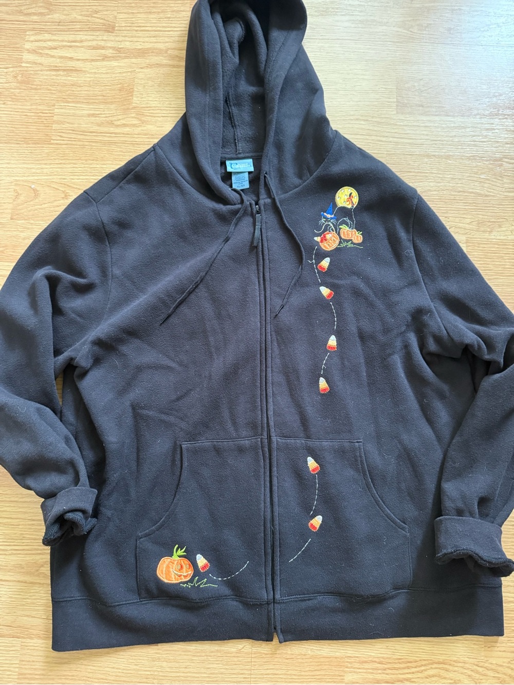 Vintage Classic Elements Halloween Embroidered Candy Corn Pumpkin Hoodie XL